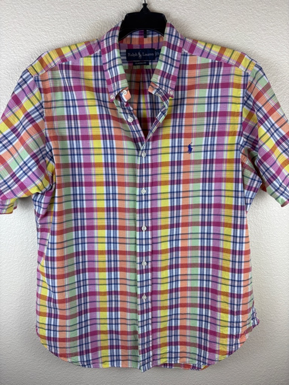 Ralph Lauren Multicolor Plaid Button-Down Classic Short Sleeve Shirt Size L